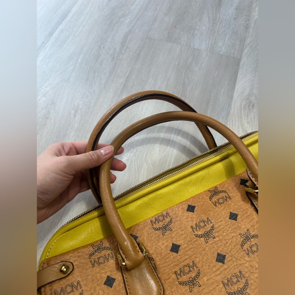 MCM Brown Monogram Satchel with Yellow Trim - Picture 4 of 9